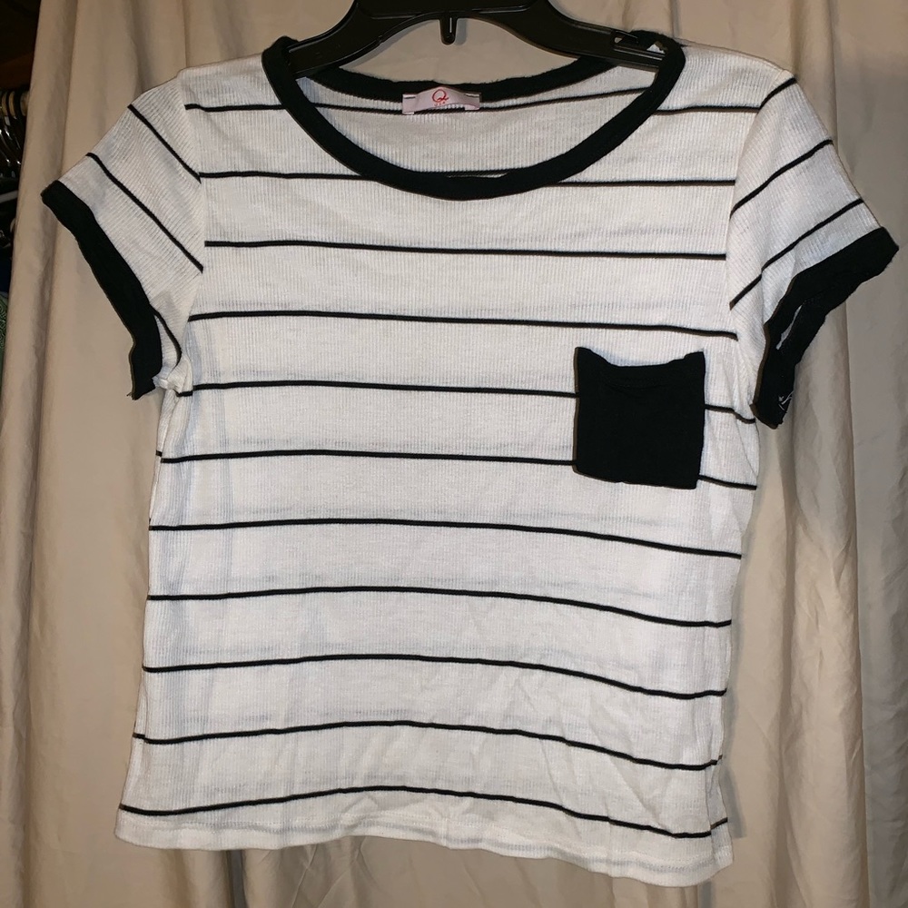 Black and white striped crop top from Q